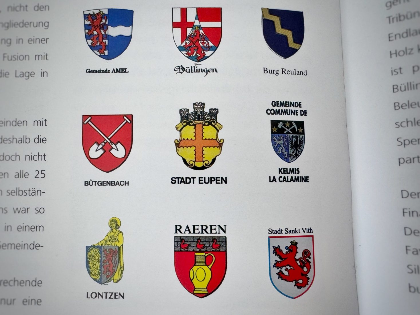 Wappen der neun neuen Gemeinden im deutschen Sprachgebiet (Bild: BRF-Archiv)